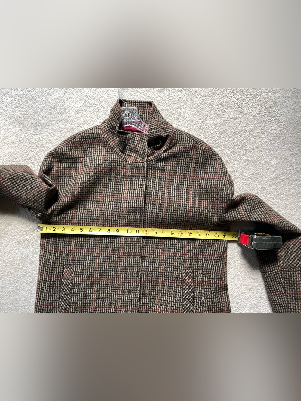 Kristen Blake Brown Houndstooth Pea Coat with Red Windowpane - Picture 4 of 7
